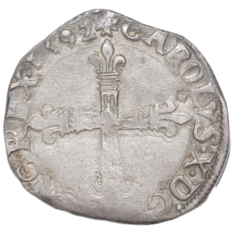 France - Charles X (1589-1596), La Ligue, 1/4 d'Ecu, 1592, T (Nantes)