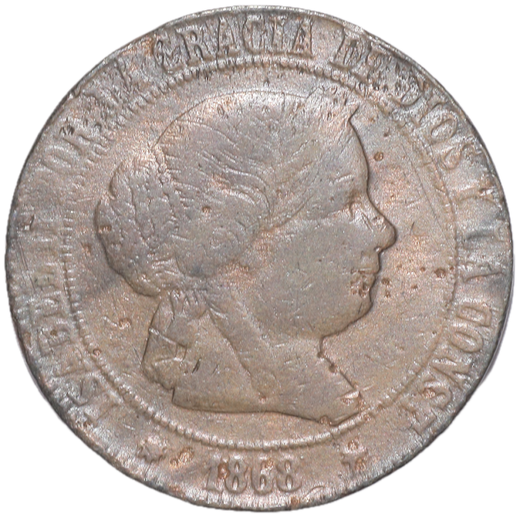 Espagne - Isabelle II (1833,1868), 5 centimos, 1868