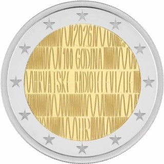 2026 - Croatie, 2€, 100 ans de la radio télévision, UNC