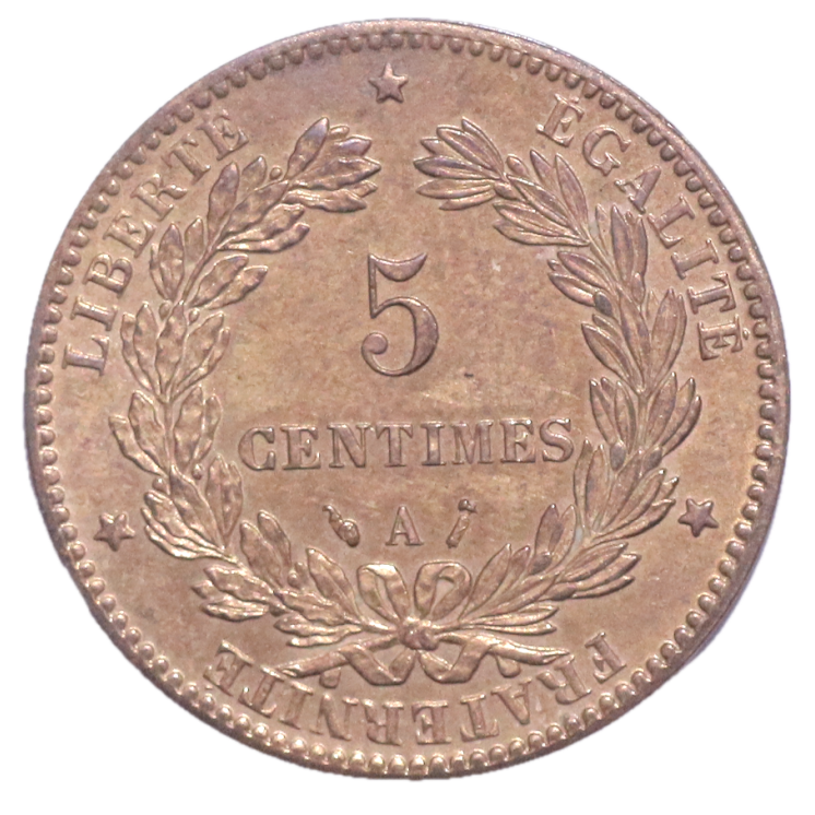 France - IIIe République (1870-1940), 5 Centimes, 1889, A (Paris)