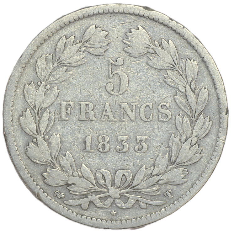 France - Louis Philippe Ier (1830-1848), 5 Francs, 1833, T (Nantes)