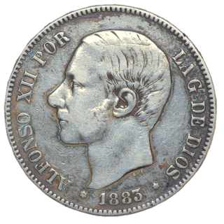 Espagne - Alfonse XII (1874-1885), 5 Pesetas, 1883
