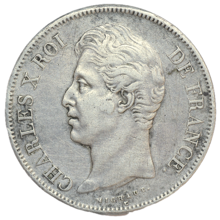 France - Charles X (1824-1830), 5 Francs, 1827, W (Lille)