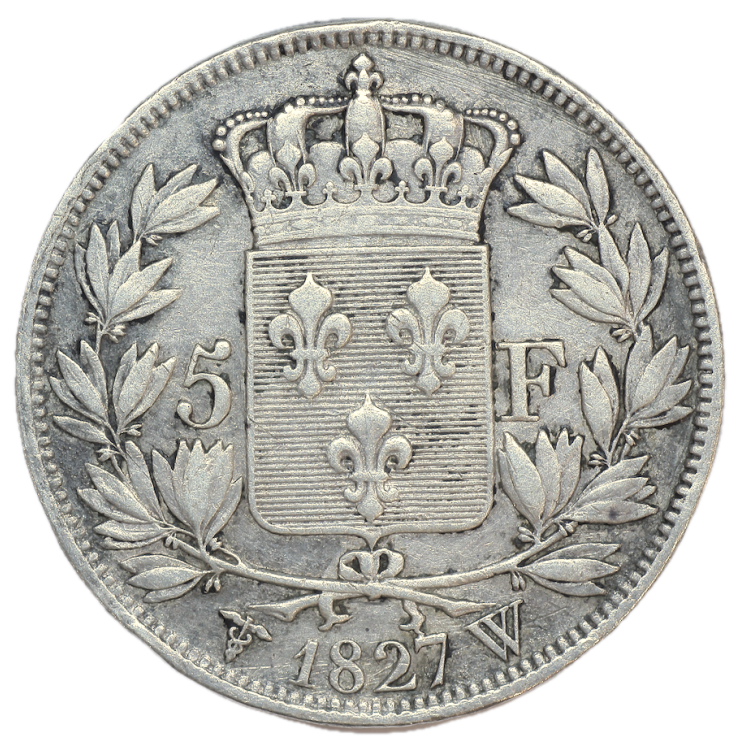 France - Charles X (1824-1830), 5 Francs, 1827, W (Lille)