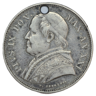 Vatican - Pie IX (1846-1878), 2 1/2 Lires, 1867, R (Rome), Trou dans la pièce