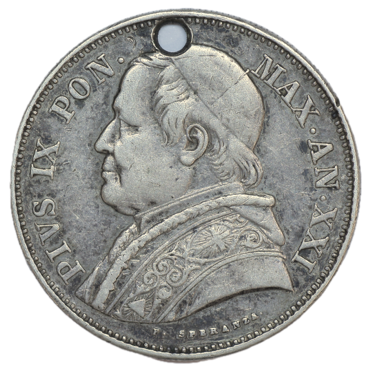 Vatican - Pie IX (1846-1878), 2 1/2 Lires, 1867, R (Rome), Trou dans la pièce