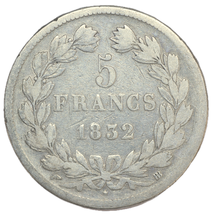 France - Louis Philippe Ier (1830-1848), 5 Francs, 1832, BB (Strasbourg)