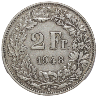 Suisse - 2 Francs, 1948, B (Berne)