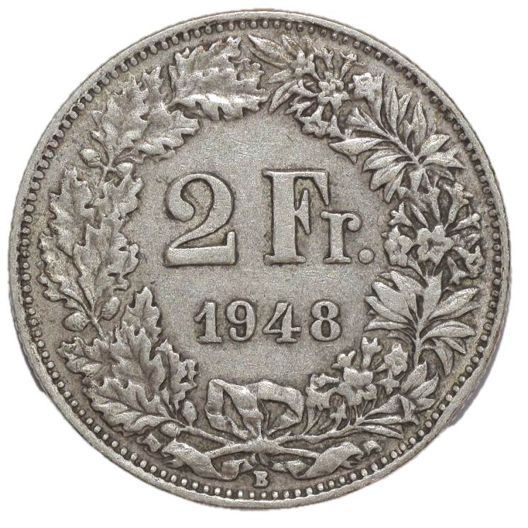 Suisse - 2 Francs, 1948, B (Berne)