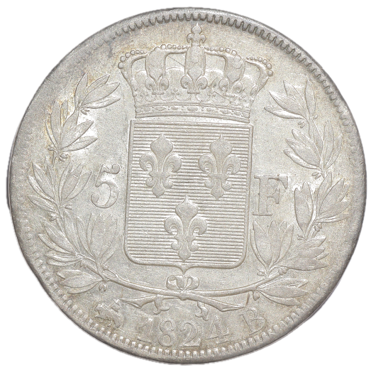 France - Louis XVIII (1814-1824), 5 Francs, 1824, B (Rouen)