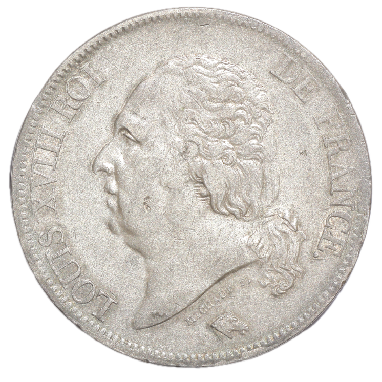 France - Louis XVIII (1814-1824), 5 Francs, 1824, B (Rouen)