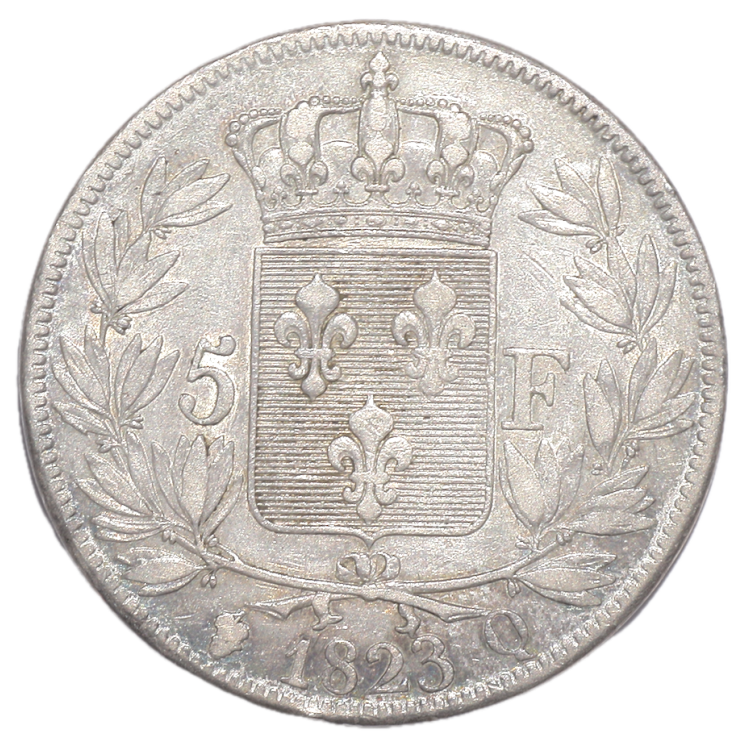 France - Louis XVIII (1814-1824), 5 Francs, 1823, Q (Perpignan)