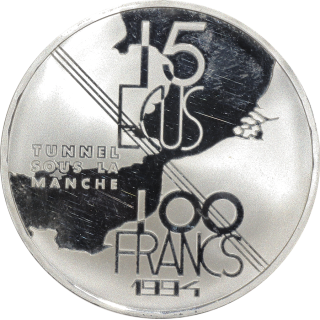 France - 100 Francs, Tunnel sous la manche, 1994, BE
