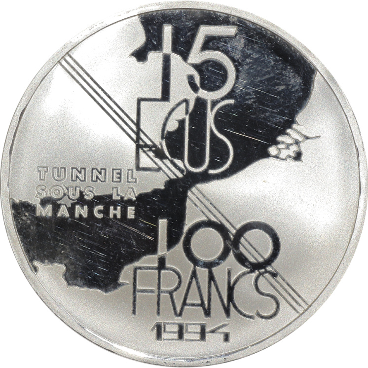 France - 100 Francs, Tunnel sous la manche, 1994, BE