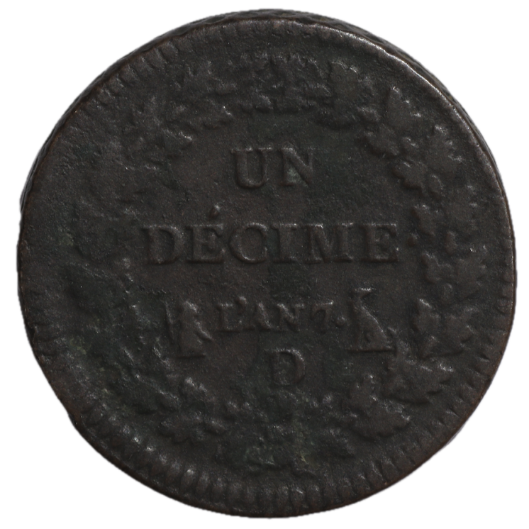 France - Ier République (1792-1804), 1 Décime, An 7, D (Lyon)