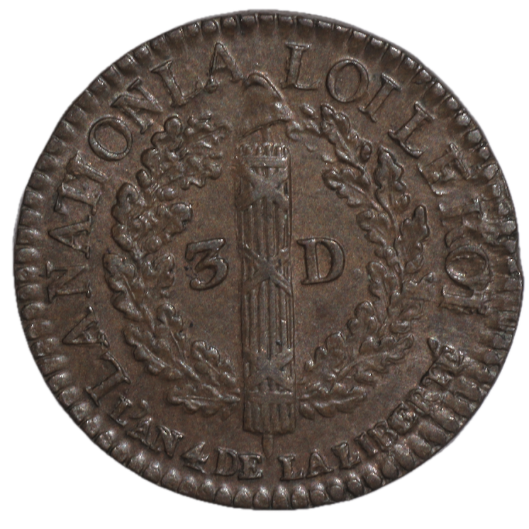 France - Louis XVI (1774-1793), 3 Deniers, 1792, D (Lyon)