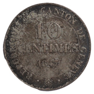 Suisse - Canton de Genève, République (1815-1848), 10 centimes, 1847
