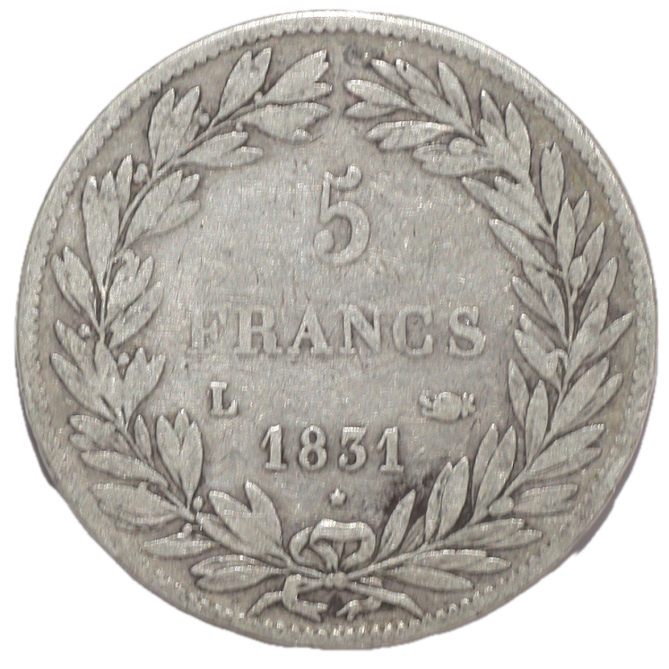 France - Louis Philippe Ier (1830-1848), 5 Francs , Tranche en creux, 1831, L (Bayonne)