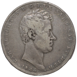Italie - Sardaigne, Charles Albert (1831-1849), 5 Lires, 1844