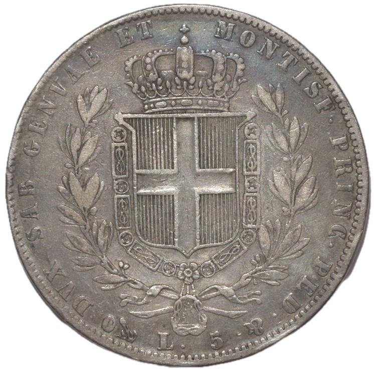 Italie - Sardaigne, Charles Albert (1831-1849), 5 Lires, 1844