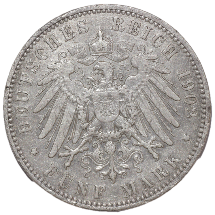 Allemagne, Saxe - Albert (1873-1902), 5 Mark, 1902, E (Maldenhutte)