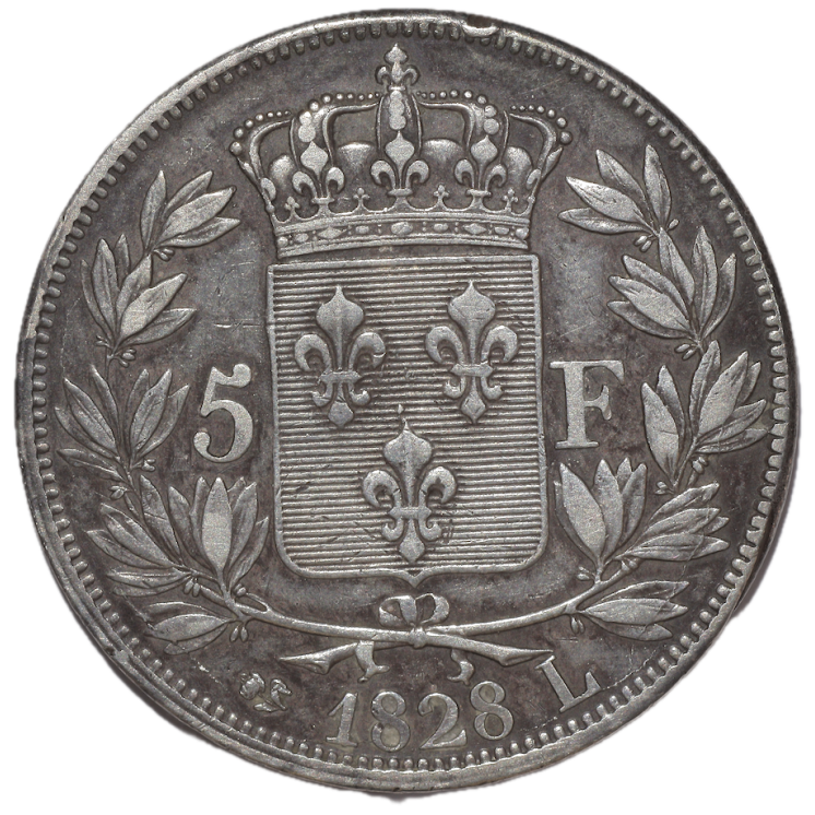 France - Charles X (1824-1830), 5 Francs, 1828, L (Bayonne)