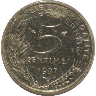 France - Ve République (1958-présent), 5 centimes, 1997, BE
