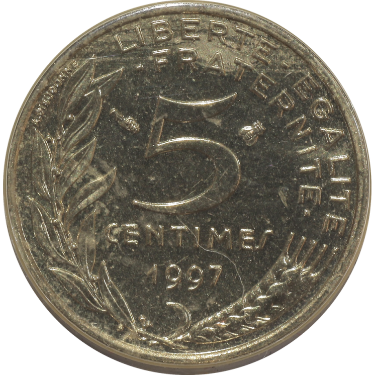 France - Ve République (1958-présent), 5 centimes, 1997, BE